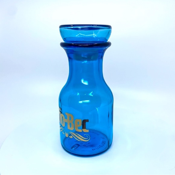 Vintage Belgium Turquoise Vio-Bec Apothecary Jar Gold Lettering 6” Lid - Picture 4 of 12